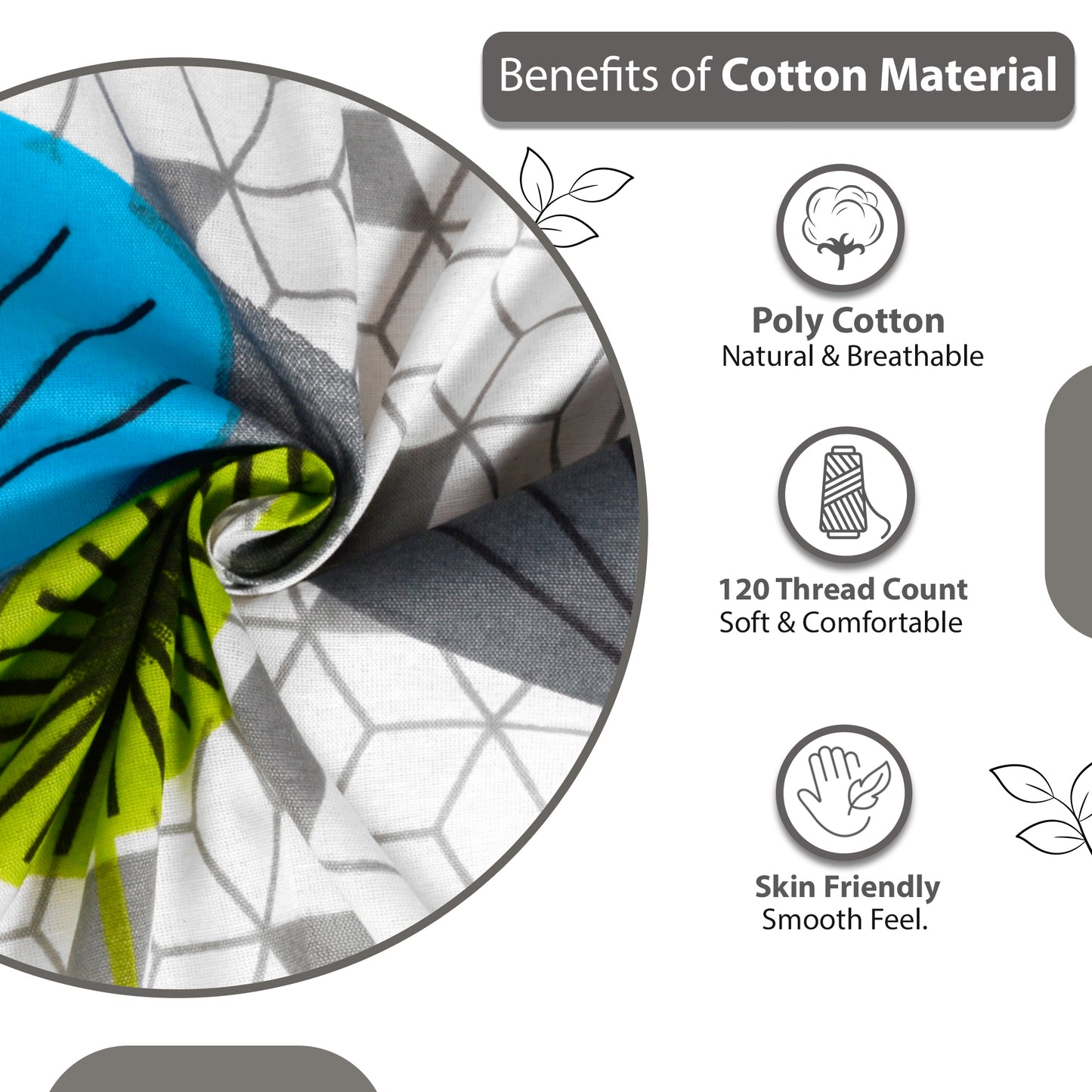 Green & Blue Geometric 144 TC Cotton King Bedsheet With 2 Pillowcovers