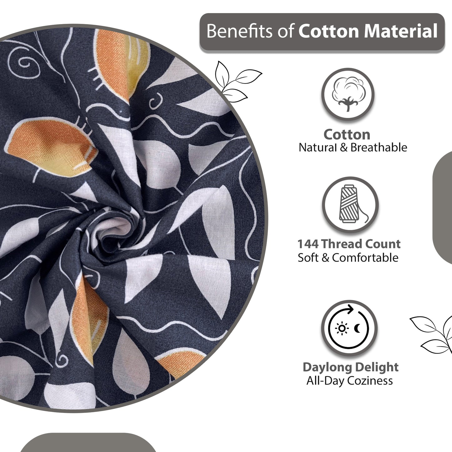 Navy & Orange Clementine Pattern Pure Cotton Double Bedsheet