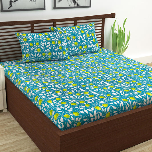 Clementine Green Floral Print Double Bedsheet