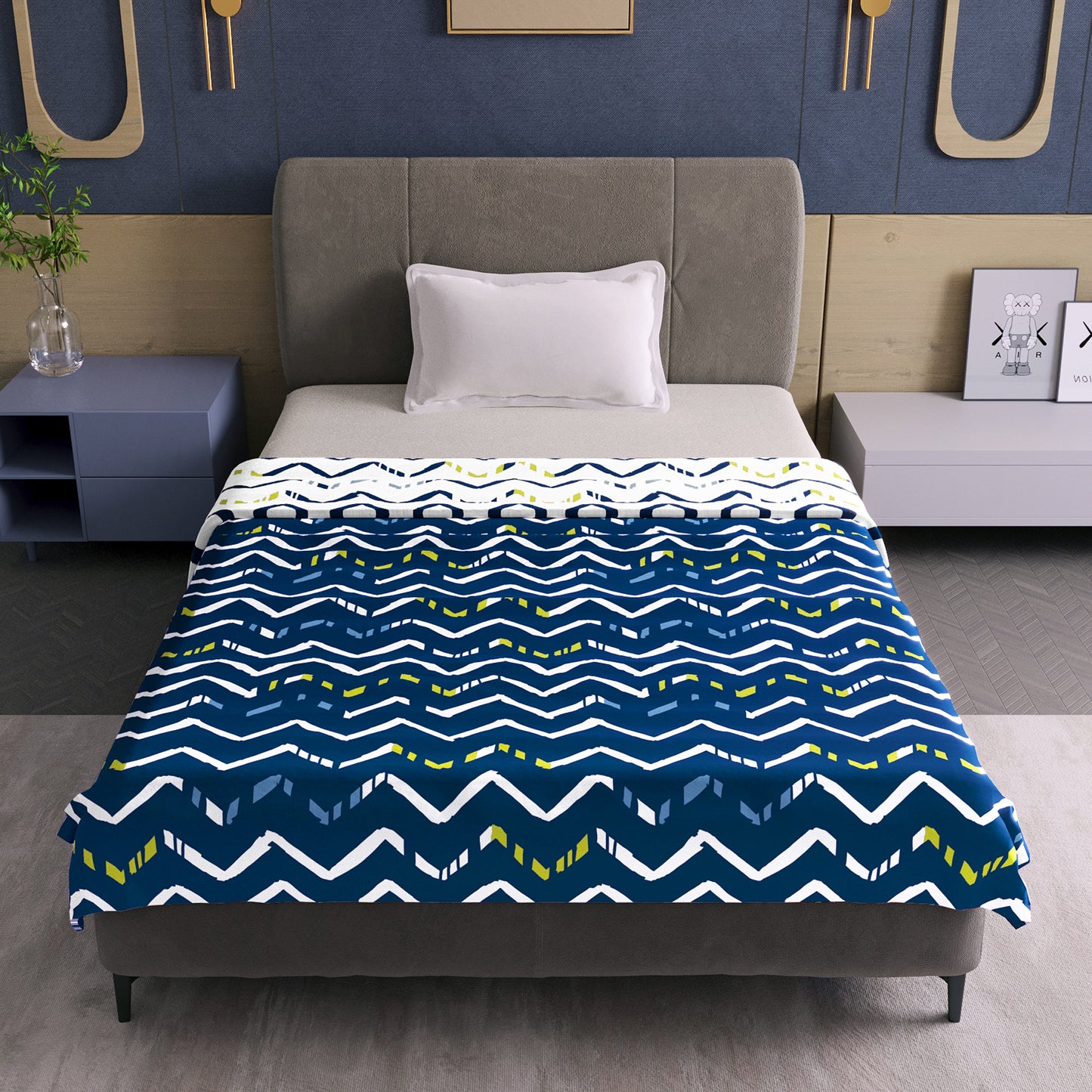 Dark Blue Abstract Print Soft Touch Microfiber Single Bed Dohar