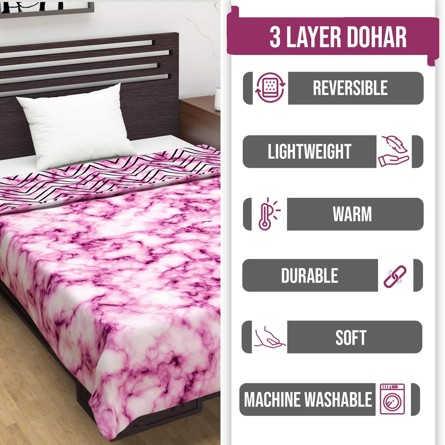 Floral Pink Modern Comfy and Warm Microfiber Single Bed Dohar