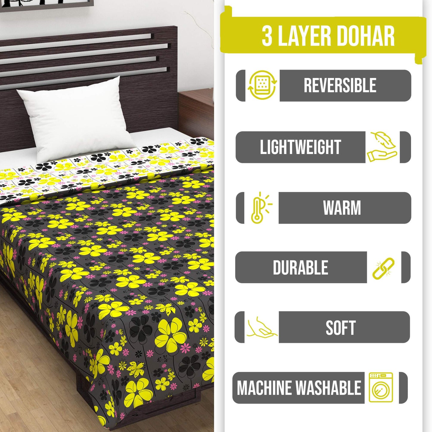 Floral Black Comfy To touch and Soft Feel Single Bed Dohar