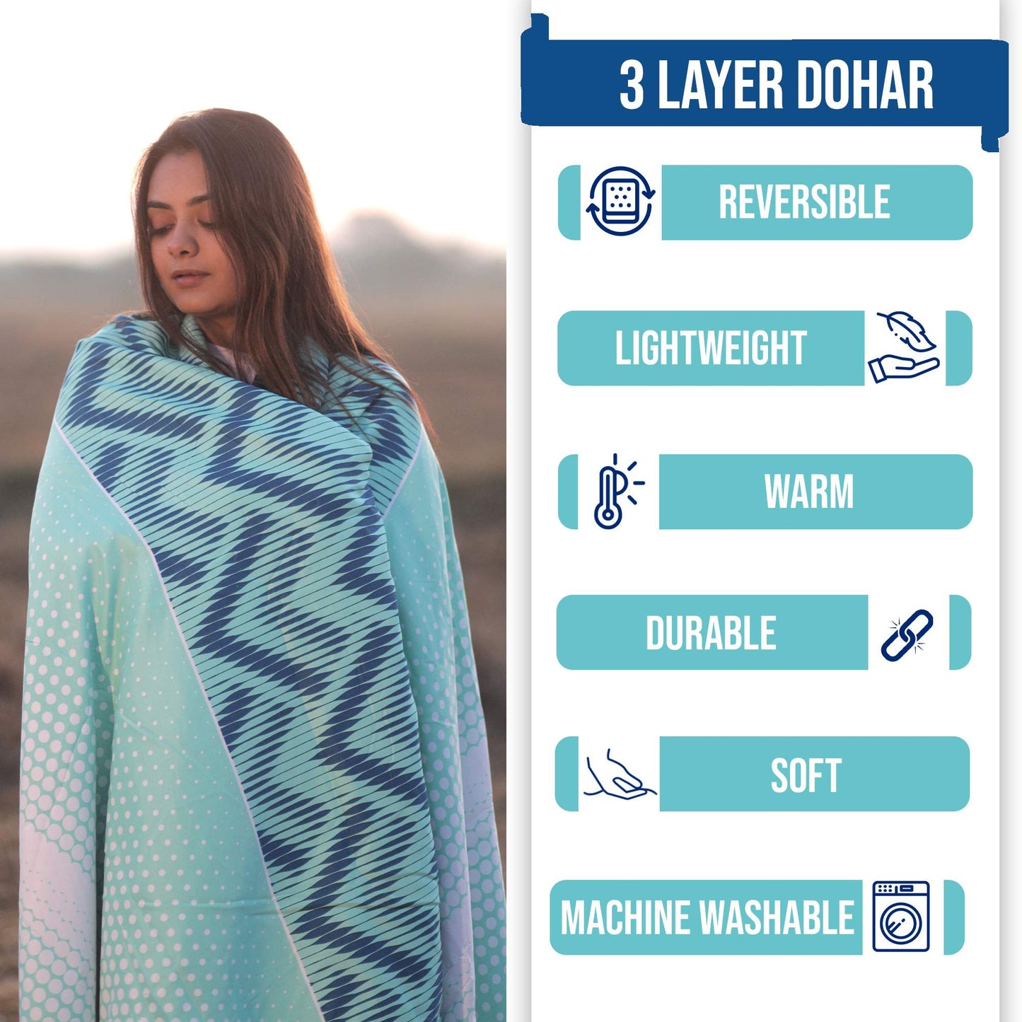 Blue Abstract Print Skin Friendly Microfiber Single Bed Dohar