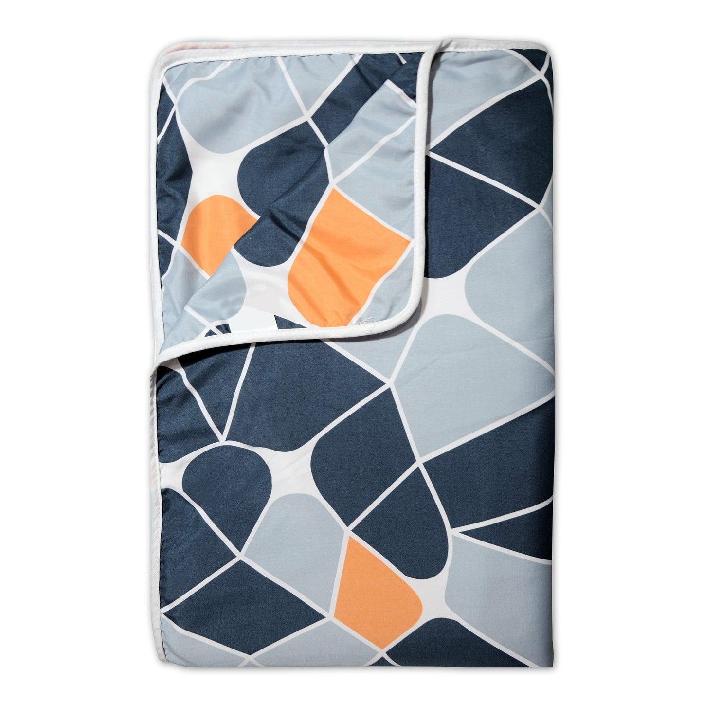 Navy Blue and Orange 120 GSM Microfiber Abstract Pattern Single Bed AC Blanket Dohar for All Season