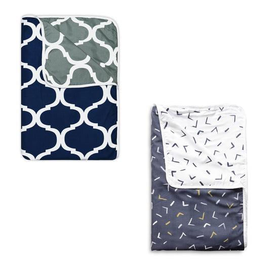 Blue and White Abstract Design Microfiber Double Dohar Combo