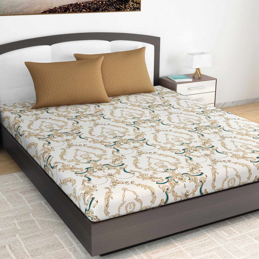 Kalamkari Retro Floral Bedsheet For King Size Bed