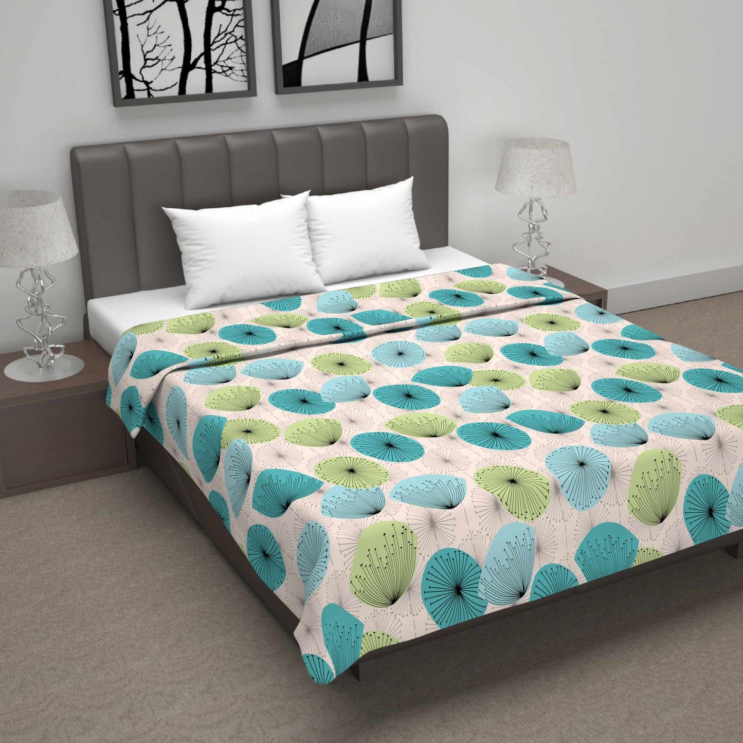 Sea Blue and Green 120 GSM 100% Cotton Dandelionies Double Bed AC Blanket Dohar for All Season