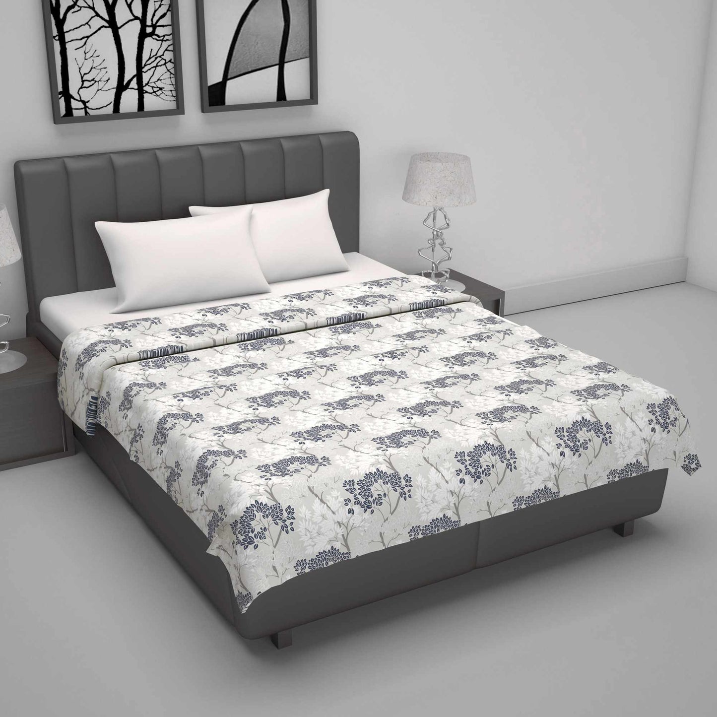 Floral Grey and Blue 144 TC Double Bed AC Dohar Lightweight 120 GSM Perfect for Your Living Room