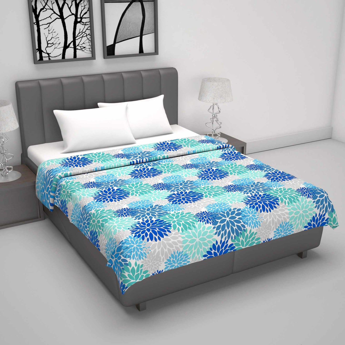 Floral Blue 144 TC Double Bed AC Dohar Lightweight 120 GSM Perfect for Your Living Room