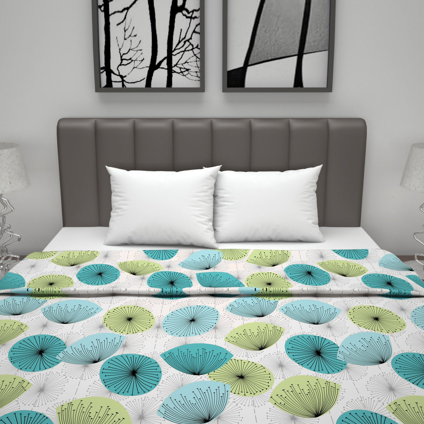 Dandelions Floral Print Blue 144 TC 100% Cotton Cozy and Comfy Dohar for Double Bed