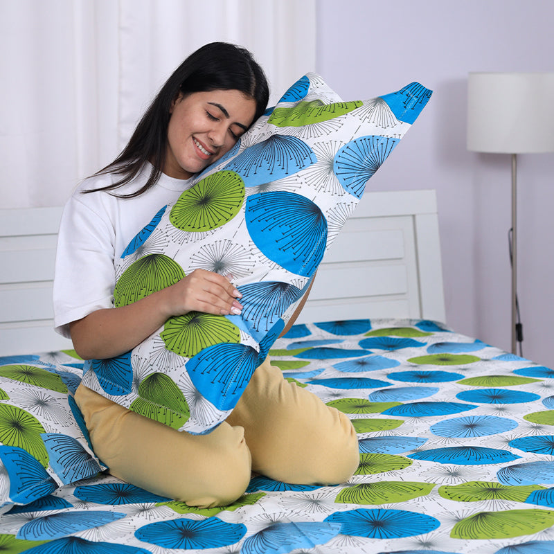 Dandelions Print Blue Cotton Bedsheet For Double Bed