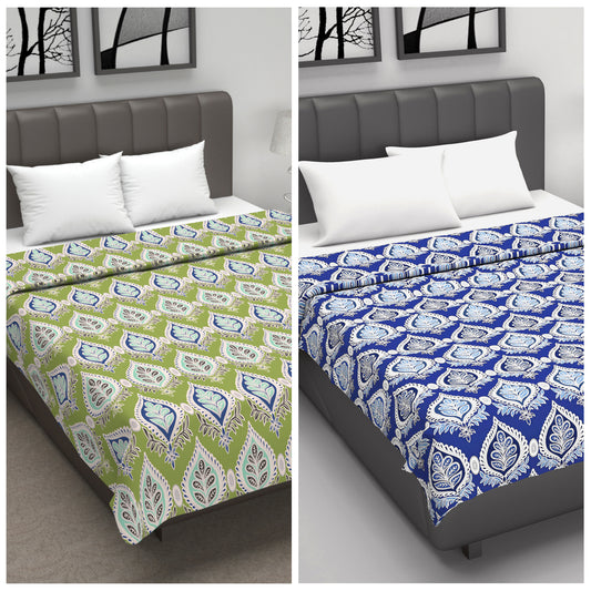 Green and Blue Floral Cotton Dohar Combo For Double Bed