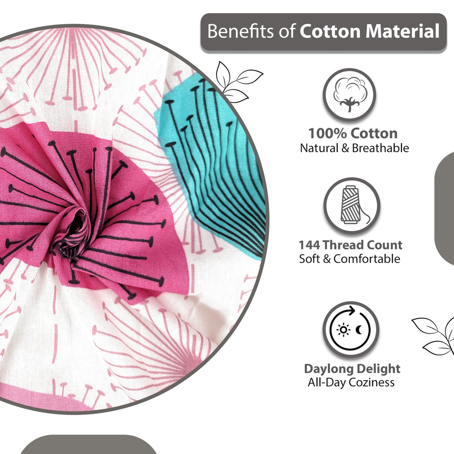 Dandelions Floral Print Pink Bedsheet For King Size Bed