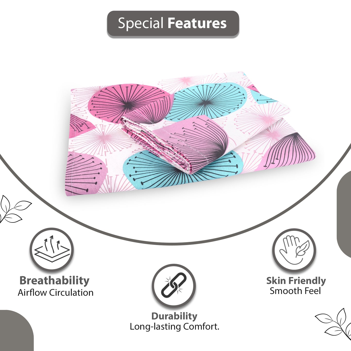 Dandelions Floral Print Pink Cotton Bedsheet For Double Bed