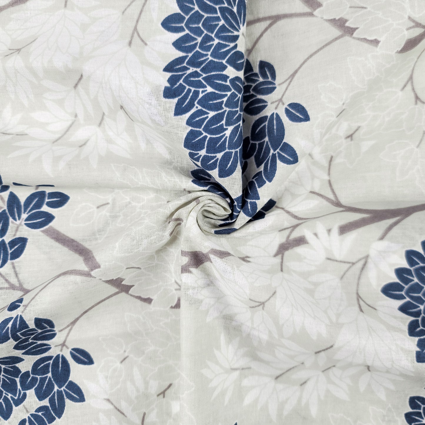 Grey Blue Autumn Tree Leaf Bedsheet For Double Bed
