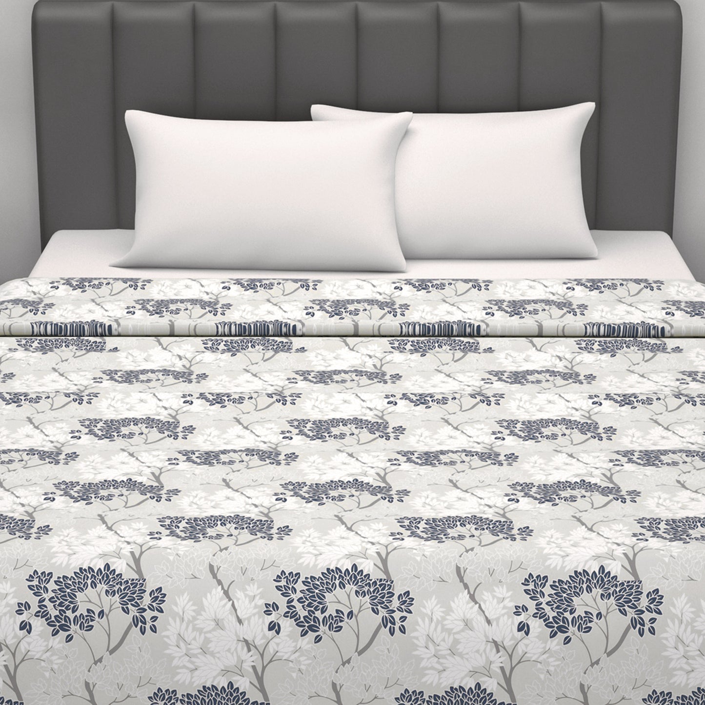 Grey Blue Autumn Tree Leaf 144 TC 100% Cotton Double Bed Dohar