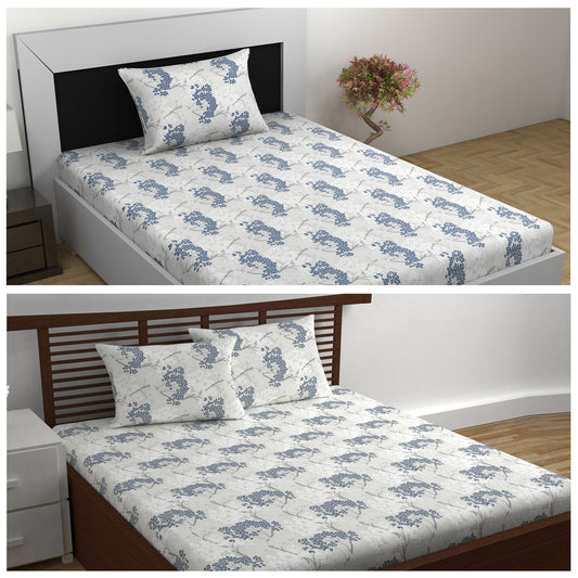 Grey Autumn Tree Leaf Combo Bedsheet for Single and Double Bed