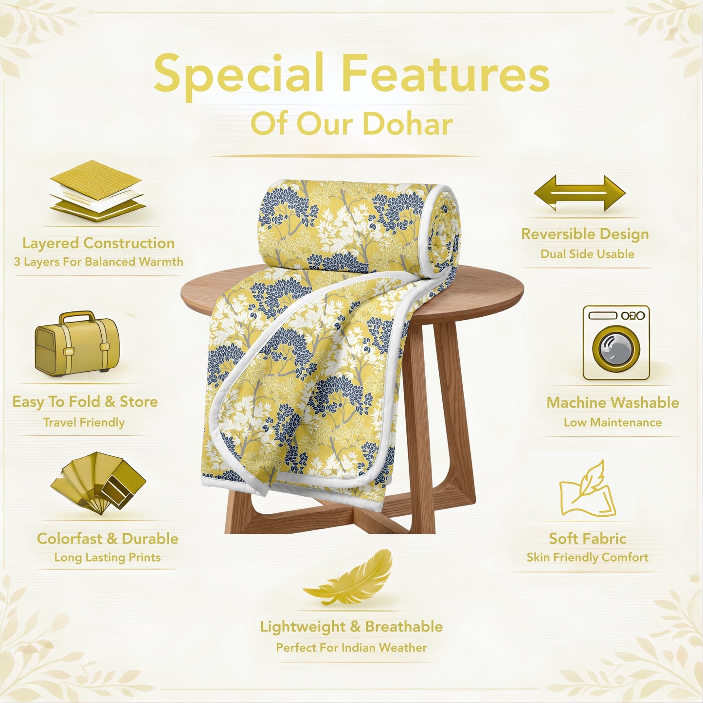 Green Autumn Tree Leaf 144 TC 100% Cotton Skin Friendly AC Double Bed Dohar