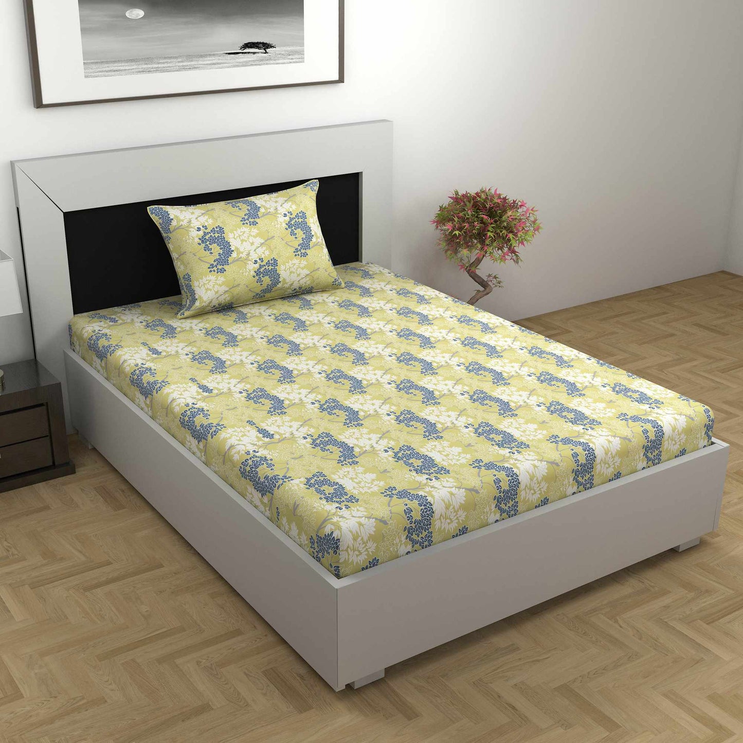 Autumn Tree Leaf Combo Bedsheet for Single Bed
