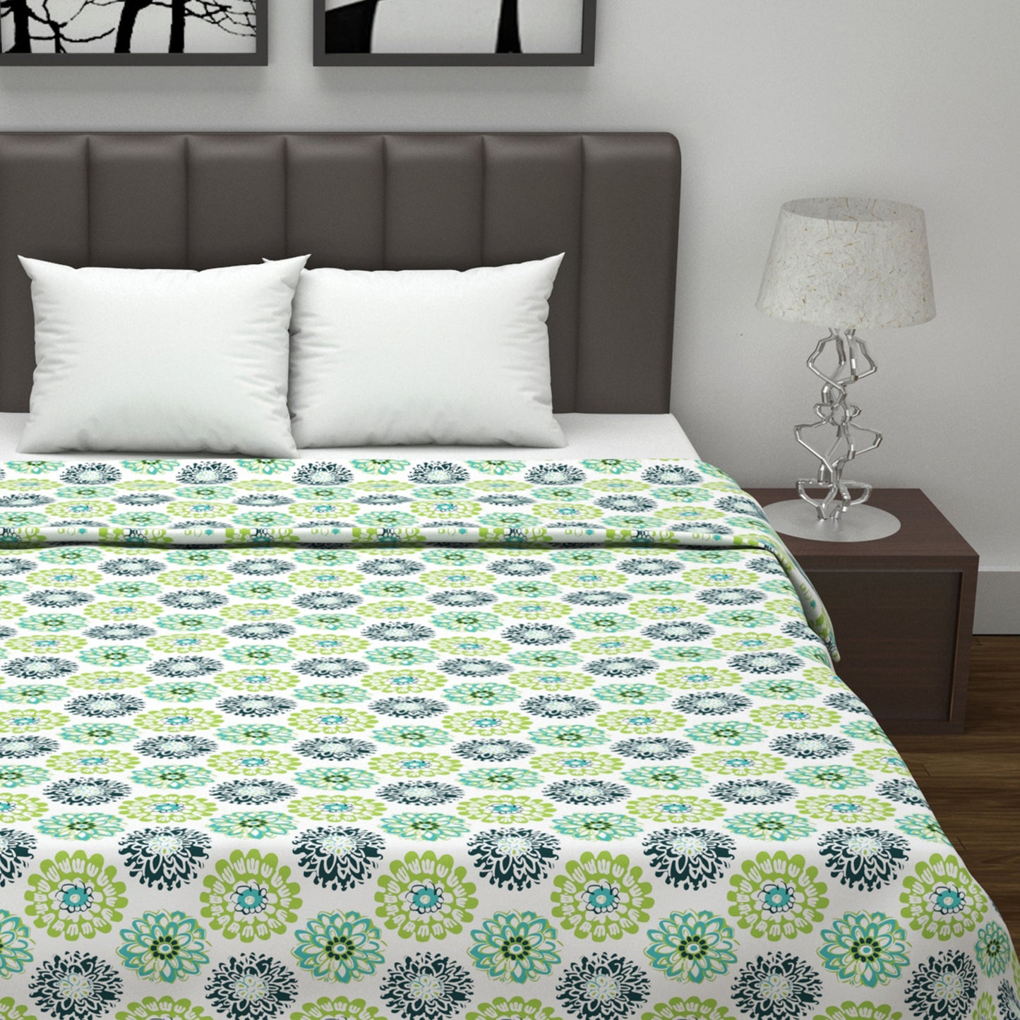 Green Dahlia Floral Soft Silk Touch 144 TC 100% Cotton Dohar for Double Bed