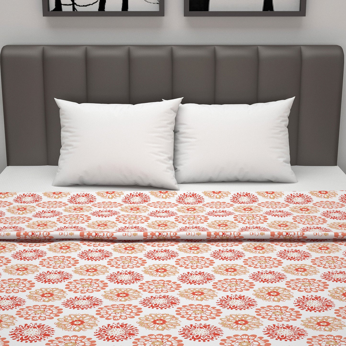 Peach Dahlia Floral Soft Silk Touch 144 TC 100% Cotton Dohar for Double Bed
