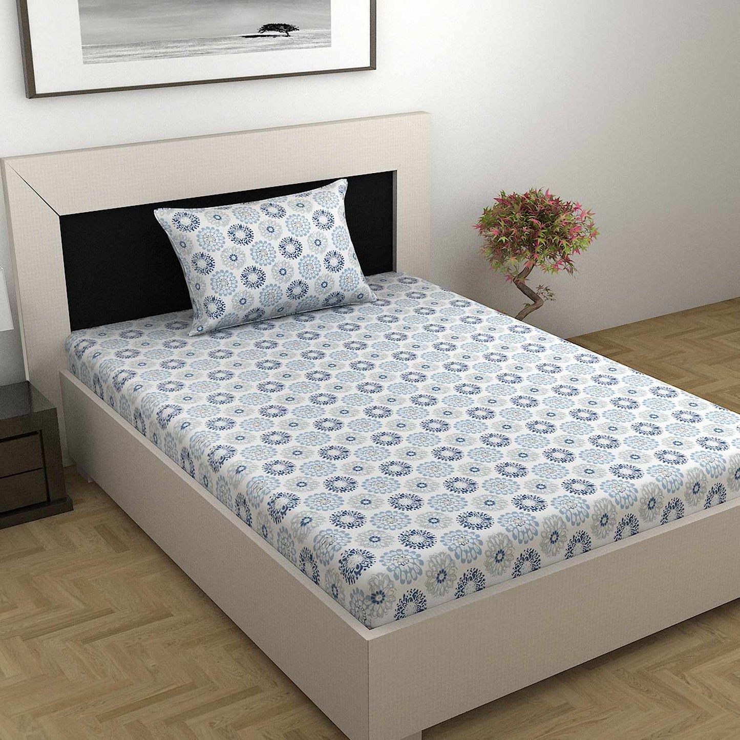 Dahlia Print Blue Single Bedsheet