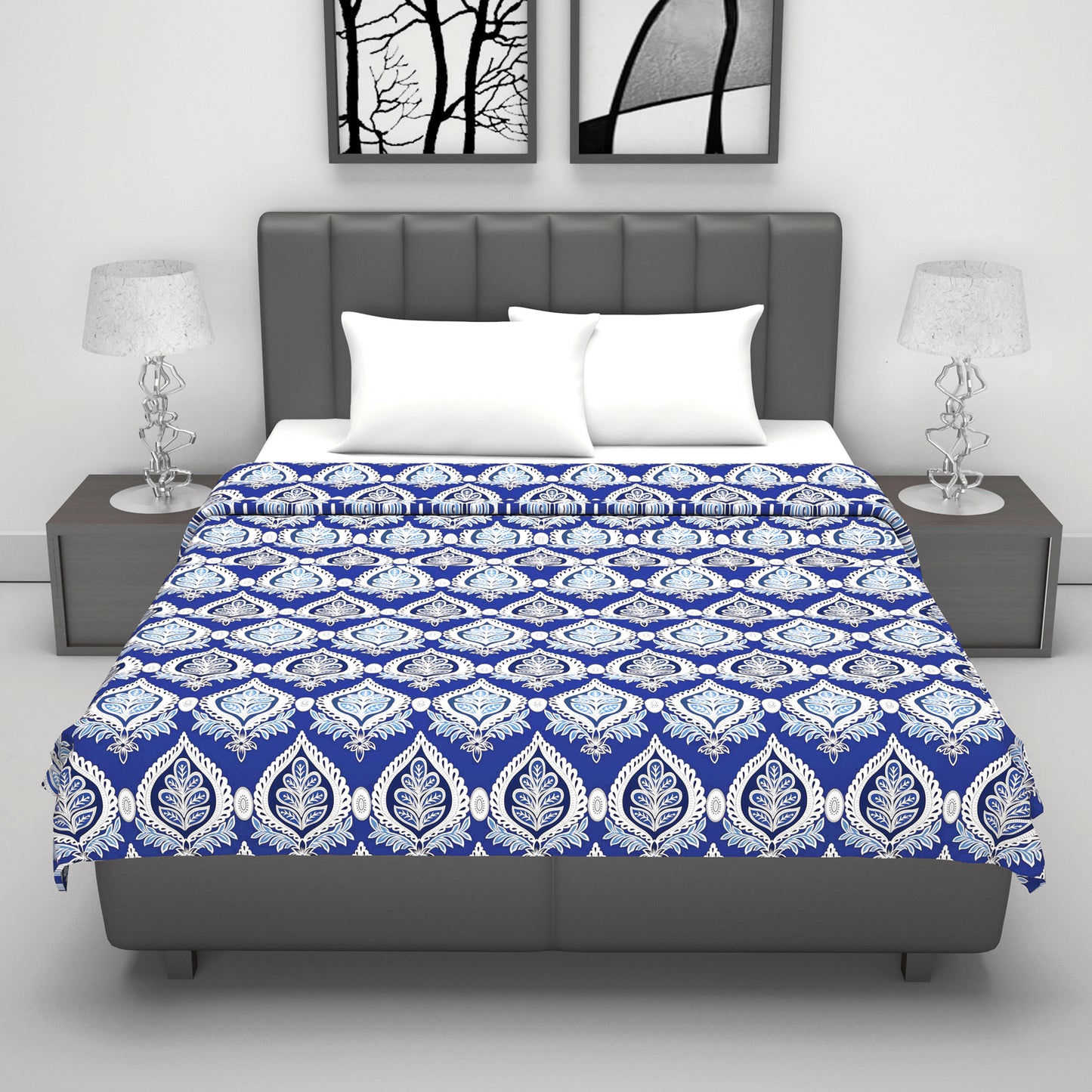 Green and Blue Floral Cotton Dohar Combo For Double Bed
