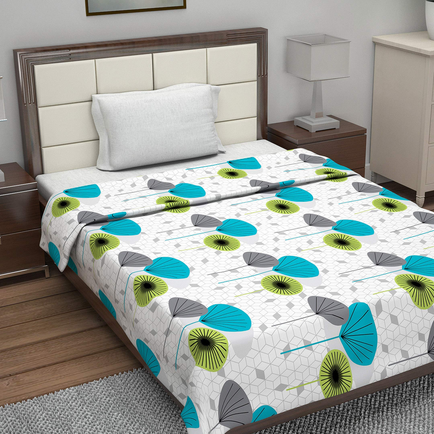 Blue Floral Pattern Cotton Dohar Combo For Single Bed