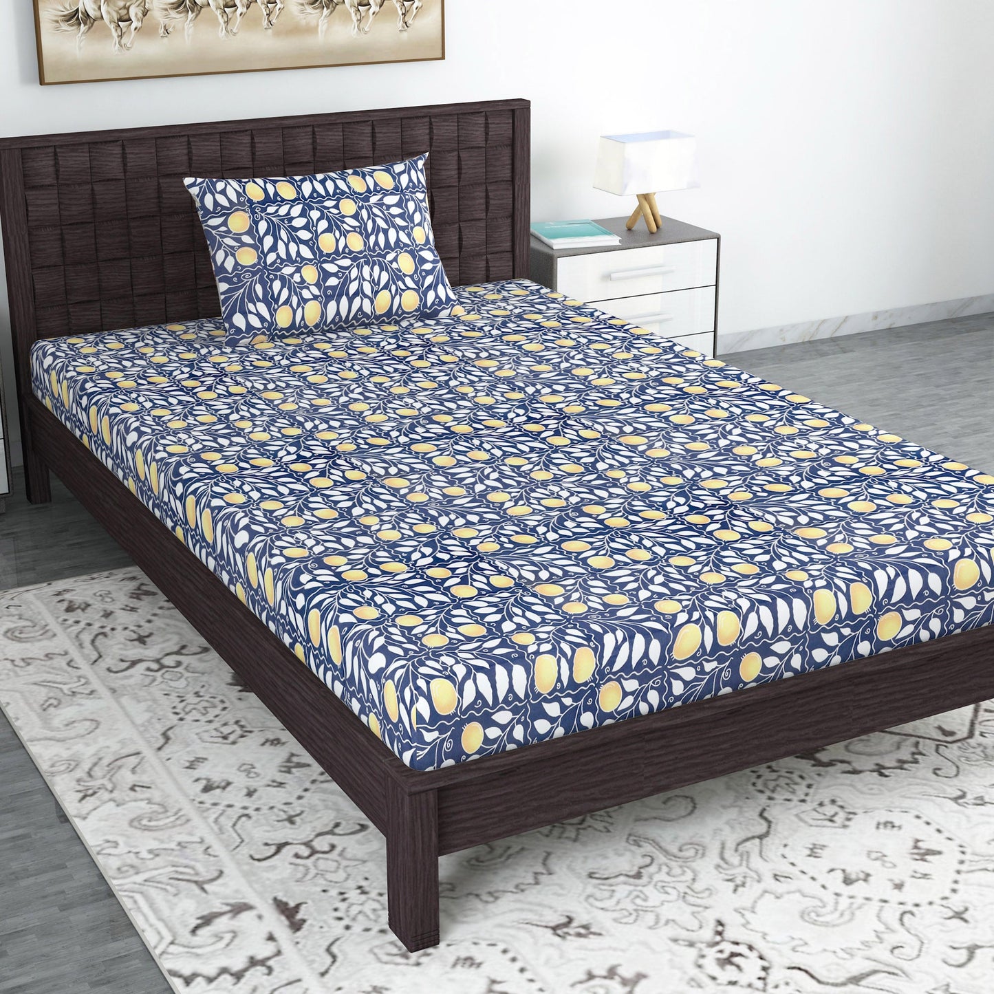 Navy & Orange Clementine Pattern Single Bed Bedsheet