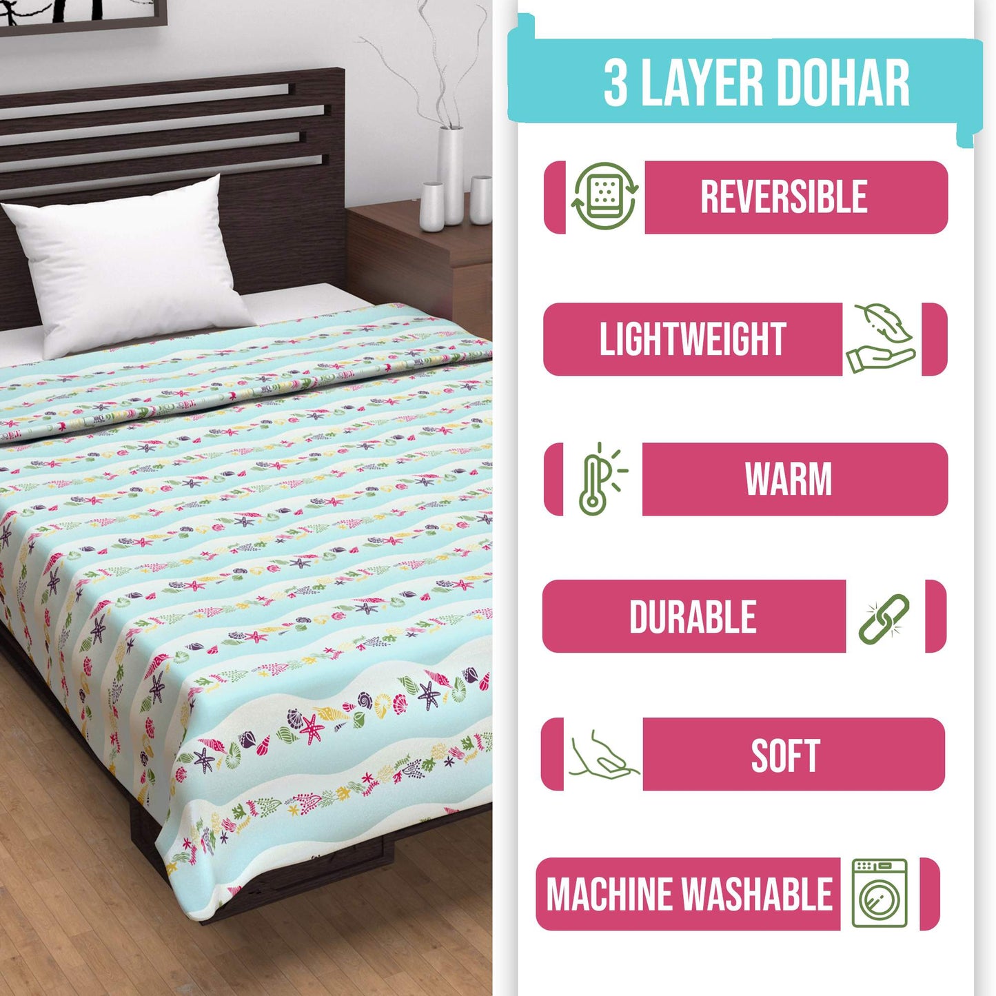 Mint Sky All Season Cotton AC Dohar for Single Bed