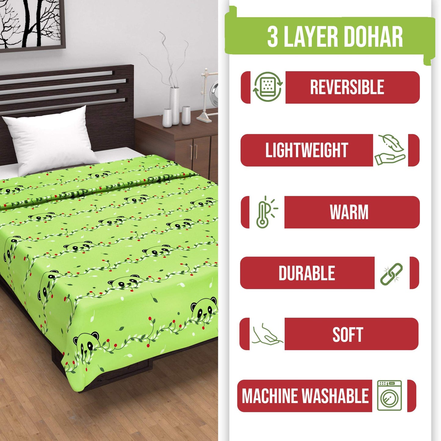 Banana Green All Season AC Cotton Dohar for Single Bed