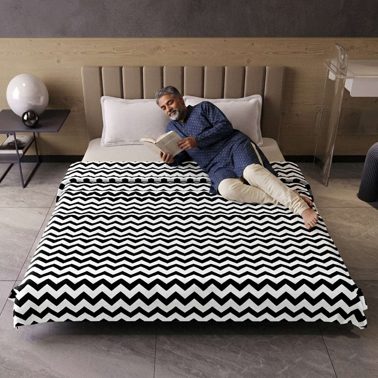Black Modern Zig Zag Microfiber Double Bed AC Dohar