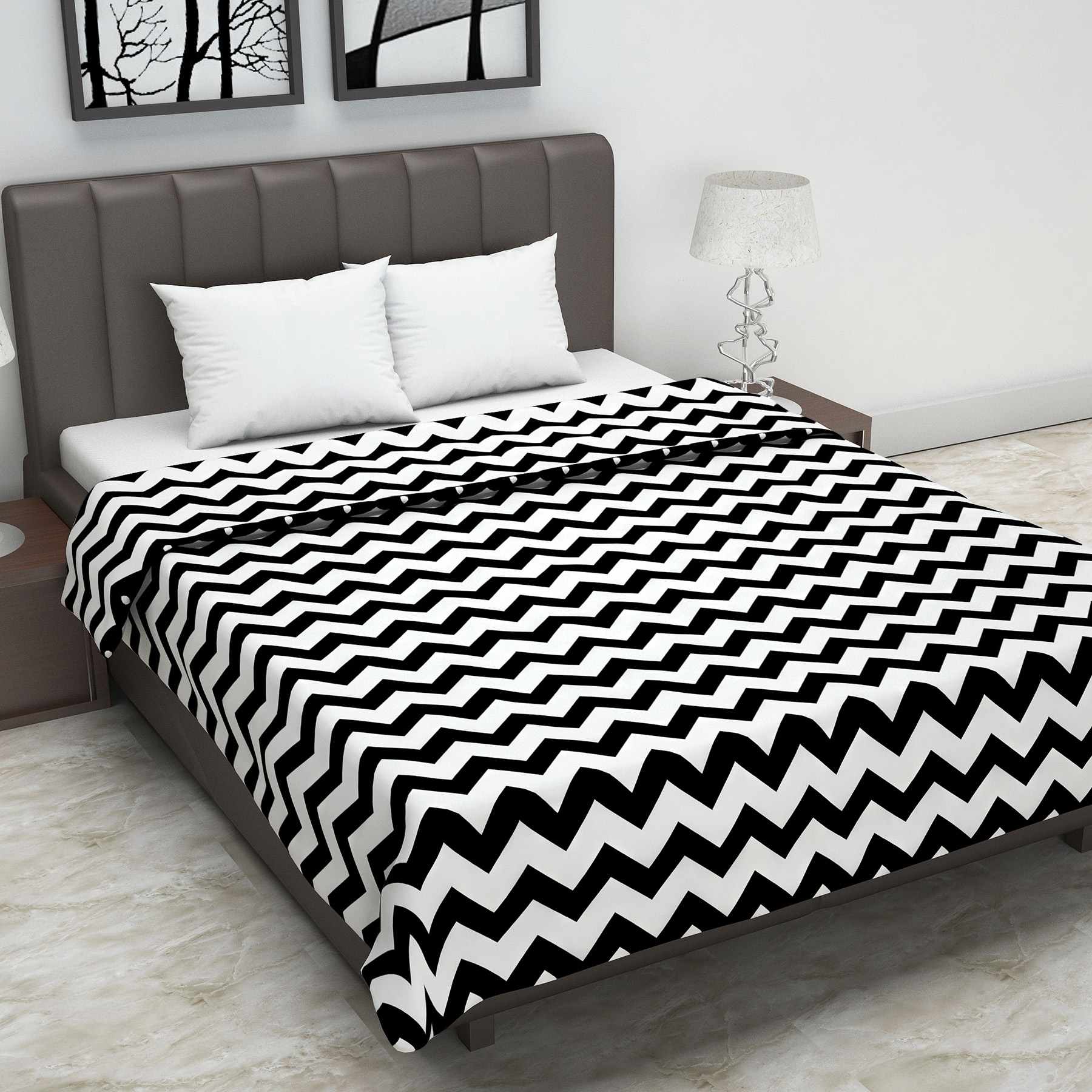 Black Modern Zig Zag Microfiber Double Bed AC Dohar
