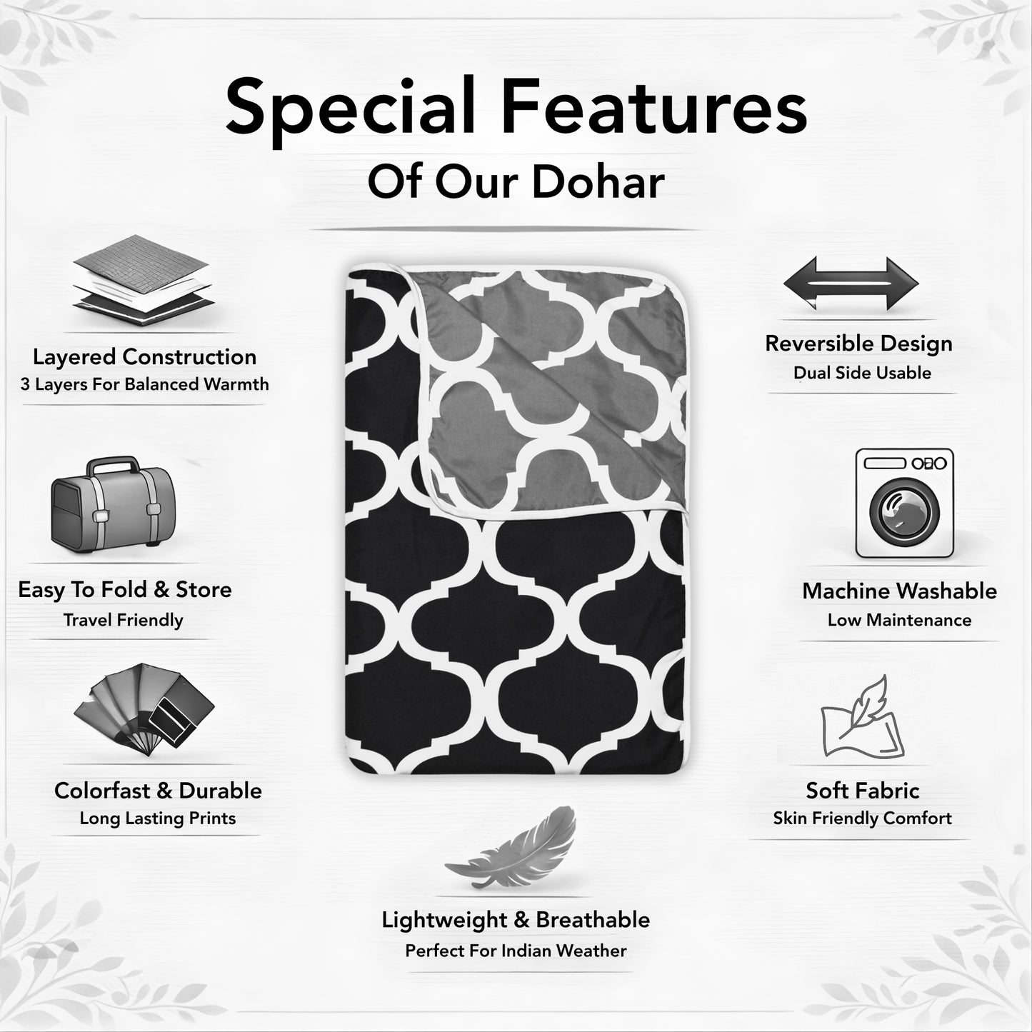 Black Abstract Print Super Soft Brushed Microfiber Double Bed AC Dohar
