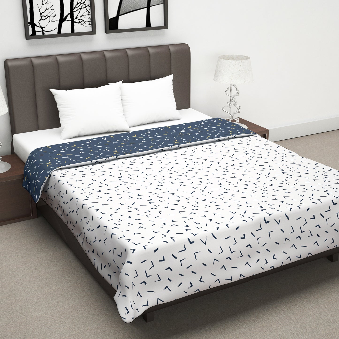Blue and White Abstract Design Microfiber Double Dohar Combo