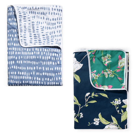 Blue and Dark Green Floral Microfiber Dohar Combo For Double Bed