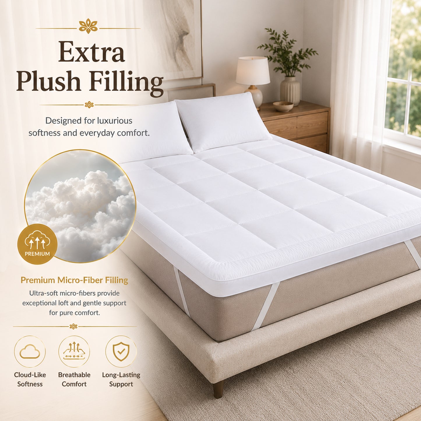White 500 GSM King Size Bed Mattress Topper – Topper Only