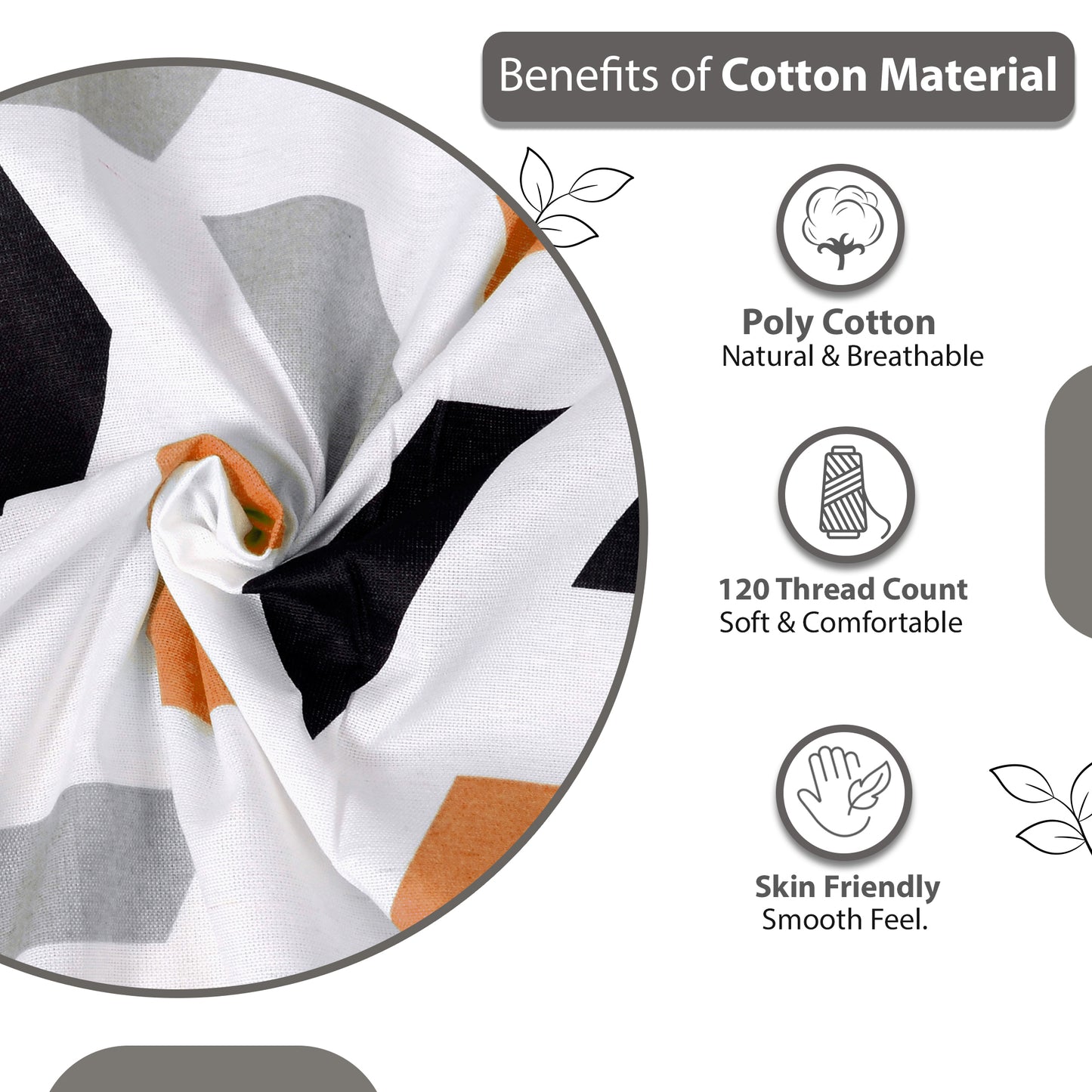 Peach & Black Abstract 144 TC Polycotton Double Bedsheet With 2 Pillowcovers