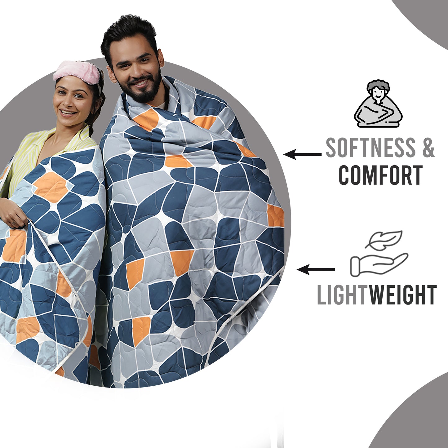 Blue Abstract AC Quilt Comforter for Single Bed