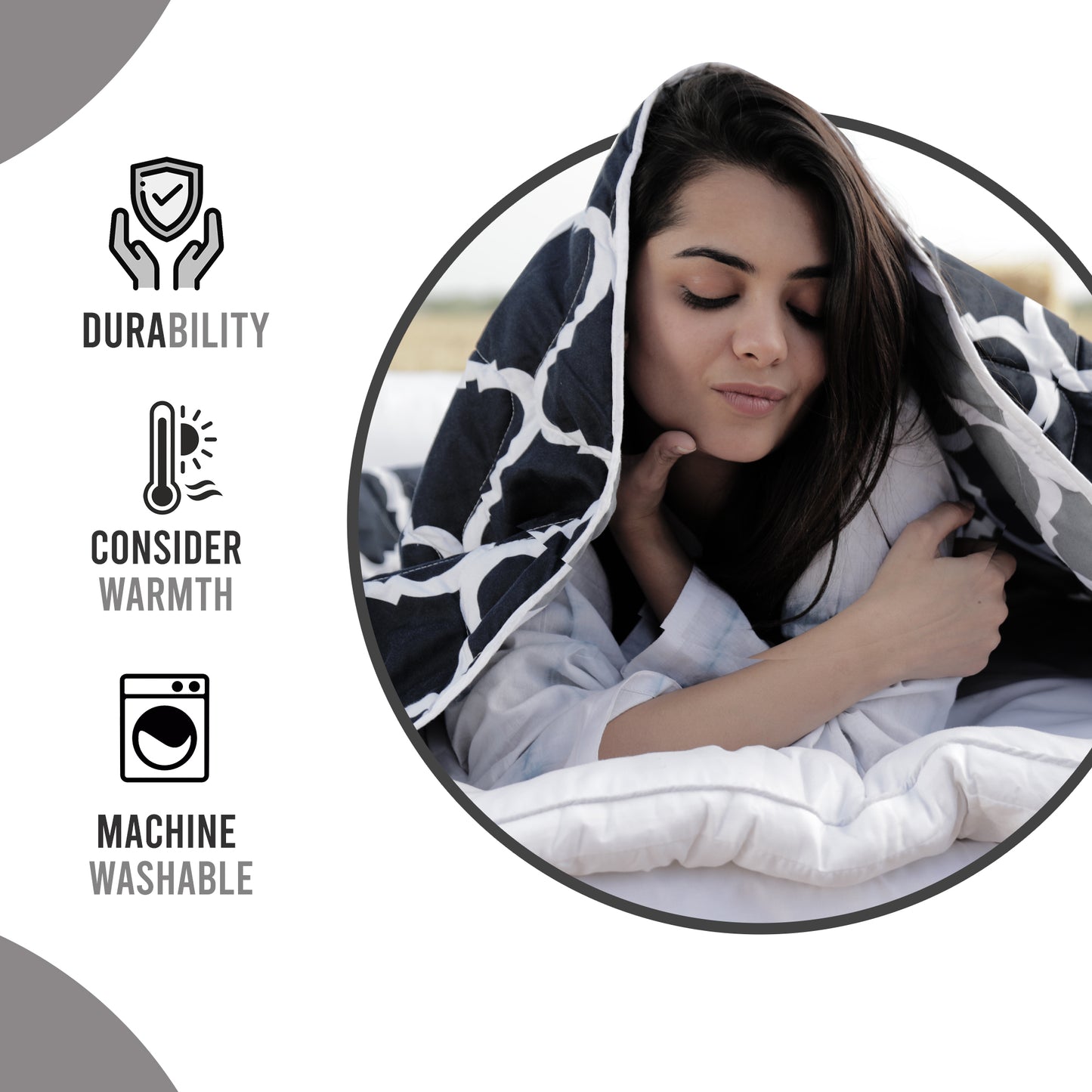 Black and Grey Quatrefoil AC Quilt Comforter for Single Bed