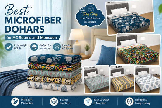 Buy microfiber dohars online – Divine Casa lightweight 3-layer microfiber dohars for AC rooms and monsoon season.