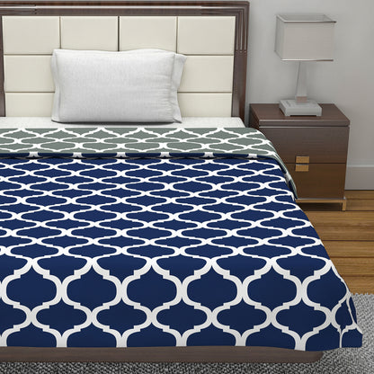 Grey and Blue Abstract Print Microfiber Dohar Combo for Single Bed