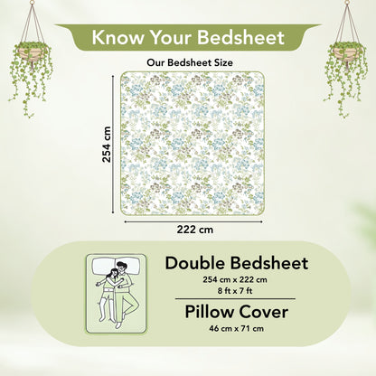 Vintage Floral 100% Cotton Bedsheet for Double Bed- Green