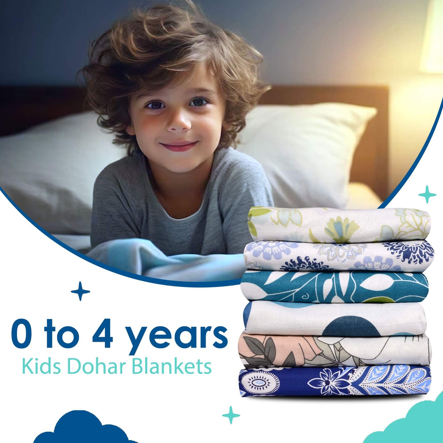 Cyan & Navy Blue Chevron Kids Single Bed Dohar – 120 GSM Microfiber