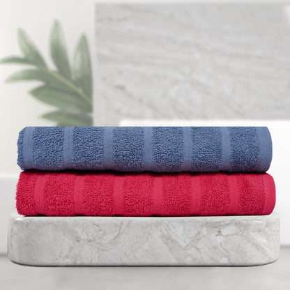 Red & Light Blue 250 GSM Quick Dry Bath Towel Combo