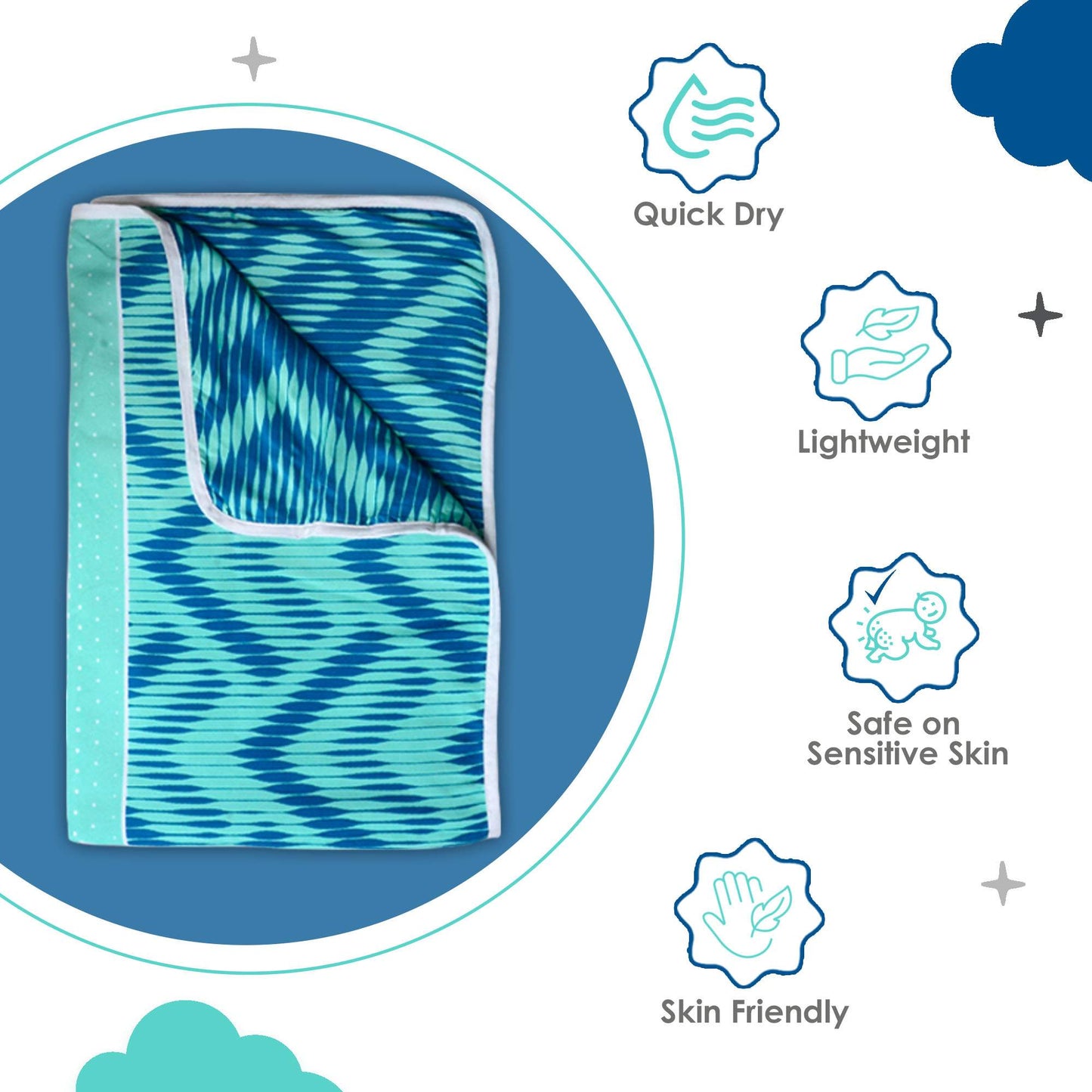 Cyan & Navy Blue Chevron Kids Single Bed Dohar – 120 GSM Microfiber