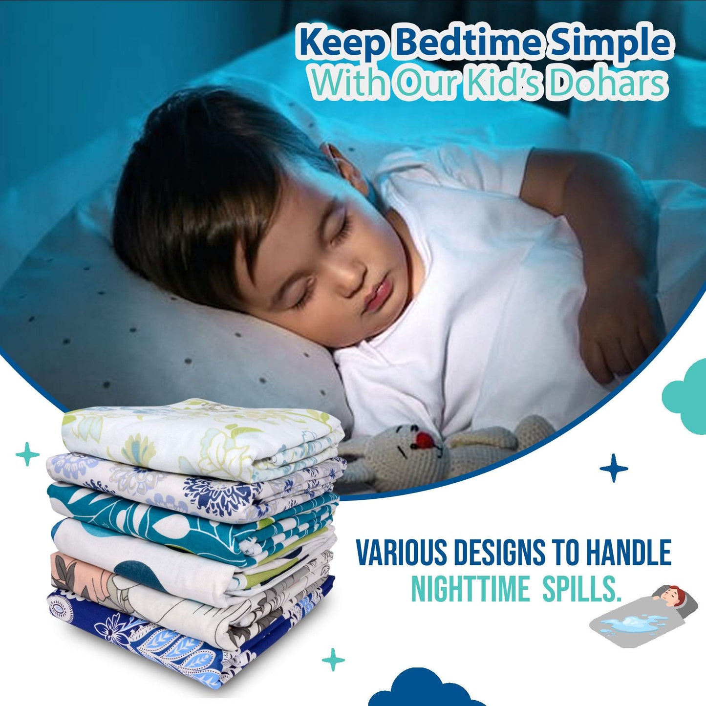 Cyan & Navy Blue Chevron Kids Single Bed Dohar – 120 GSM Microfiber