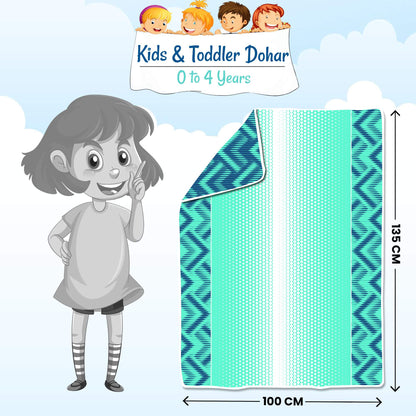 Cyan & Navy Blue Chevron Kids Single Bed Dohar – 120 GSM Microfiber
