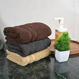 Divine Casa Cotton 550 GSM Set of 3 Hand Towels (Brown, Grey & Beige, 40x60 cm)
