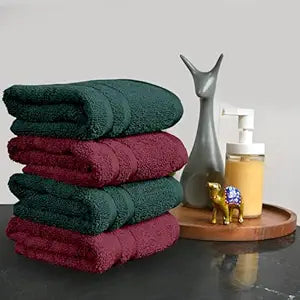 Divine Casa Cotton 550 GSM Set of 4 Hand Towels (Maroon & Green, 40x60 cm)
